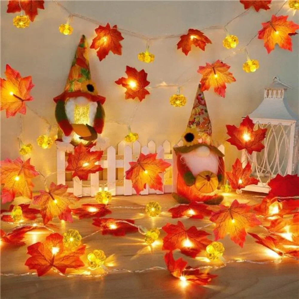 2 Pack & Timer - Fall Garland with Pumpkin Lights Halloween Fall Decor for Home